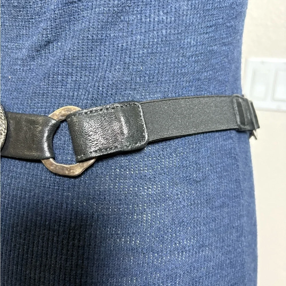 Chic Black Leather and Silver Concho Women's Belt. All Beading Intact. Western